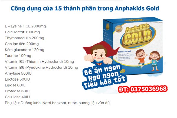 công dụng của 15 thành phần trong anphakids gold
